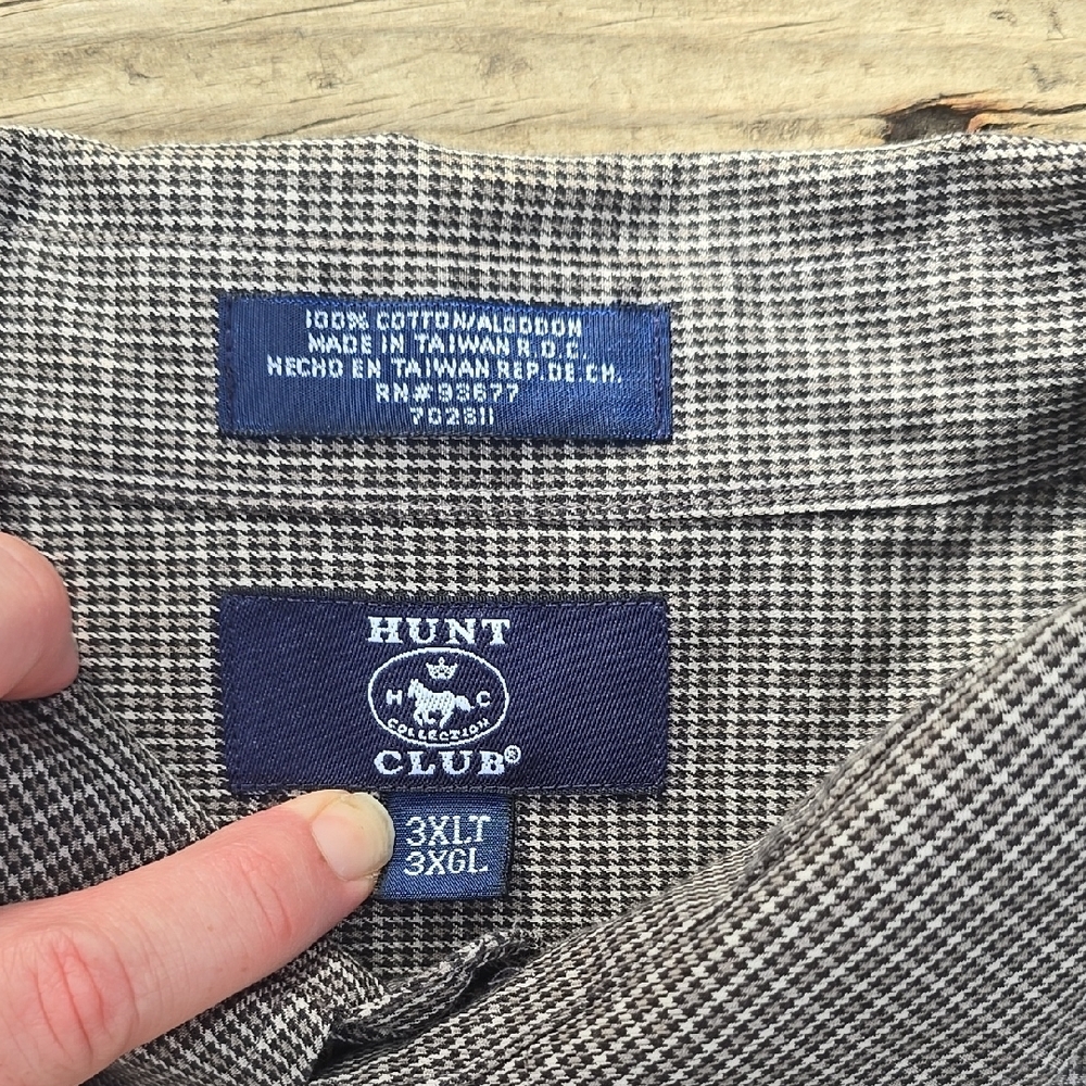 Hunt Club Men's Gray Black Checkered Dress Shirt 3XLT - Picture 2 of 7